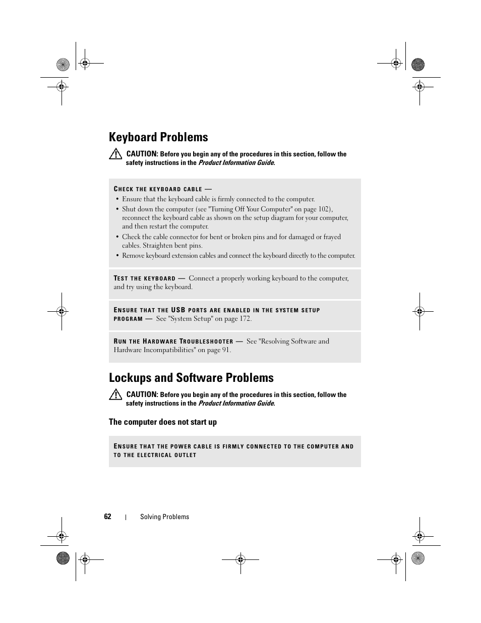 Keyboard problems, Lockups and software problems, The computer does not start up | Dell Inspiron 531s (Mid 2007) User Manual | Page 62 / 212