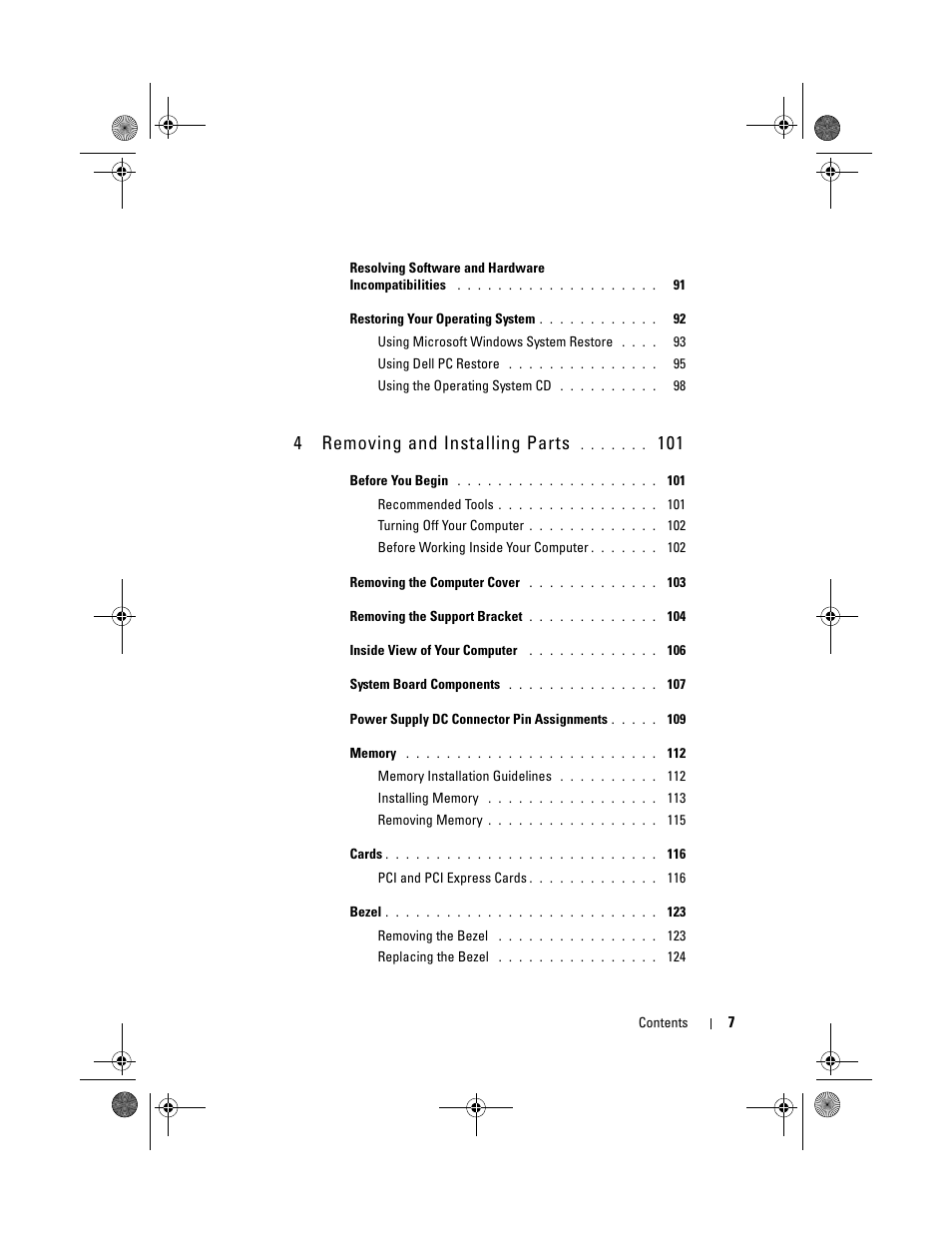 4removing and installing parts | Dell Inspiron 531s (Mid 2007) User Manual | Page 7 / 212