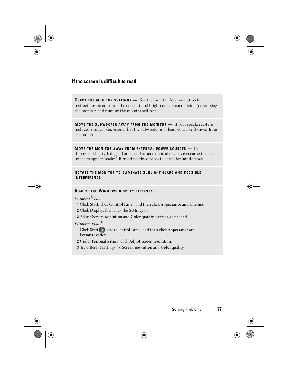 If the screen is difficult to read | Dell Inspiron 531s (Mid 2007) User Manual | Page 77 / 212