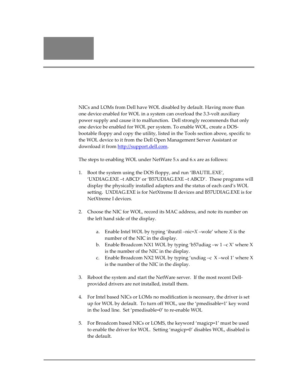 Enabling wol under novell, Netware, X and 6.x | Dell Wake-on-LAN User Manual | Page 14 / 15