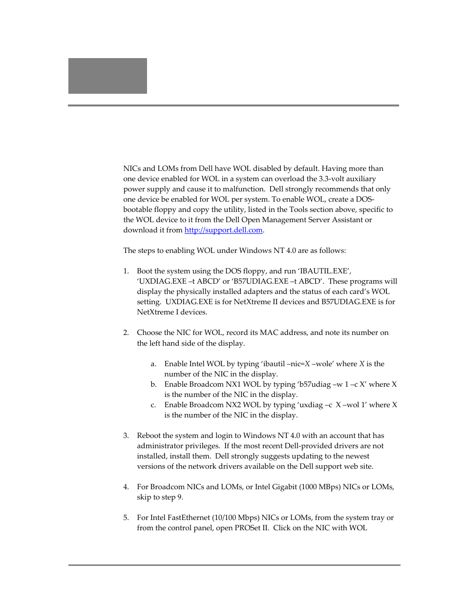 Enabling wol under microsoft windows nt 4.0 | Dell Wake-on-LAN User Manual | Page 8 / 15