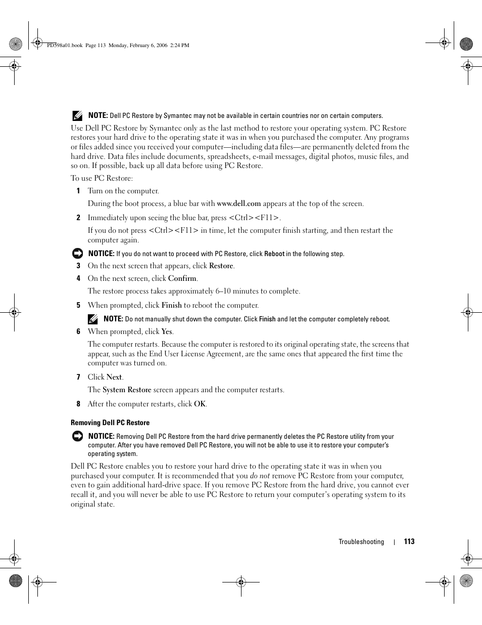 Dell Inspiron E1705 User Manual | Page 113 / 188