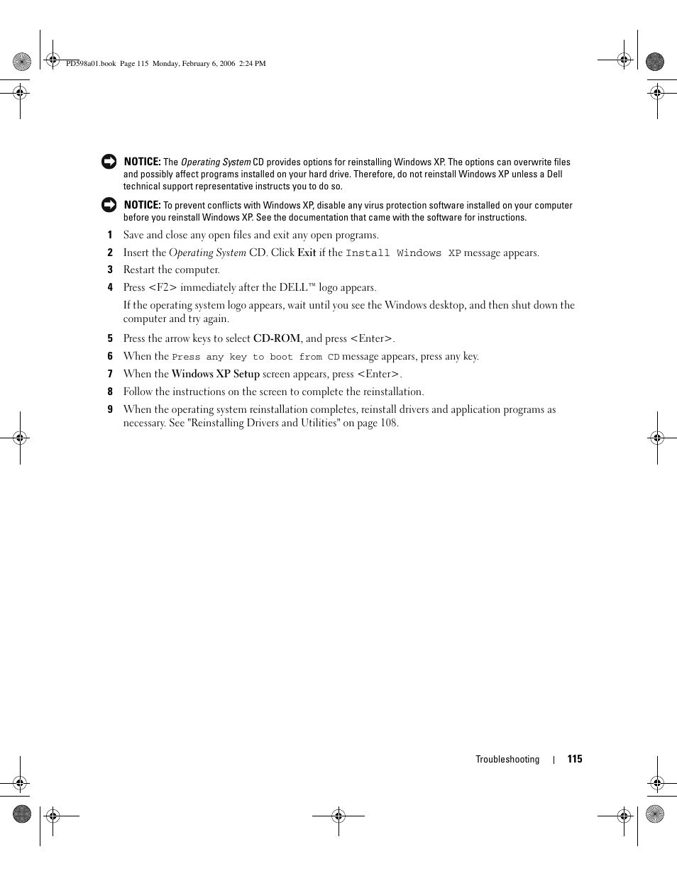Dell Inspiron E1705 User Manual | Page 115 / 188