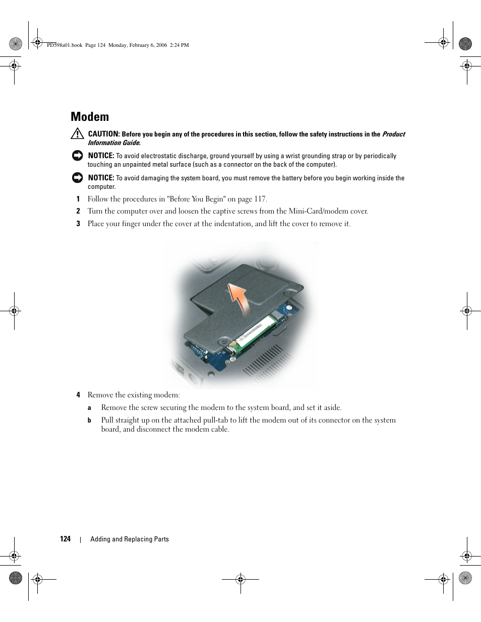Modem | Dell Inspiron E1705 User Manual | Page 124 / 188