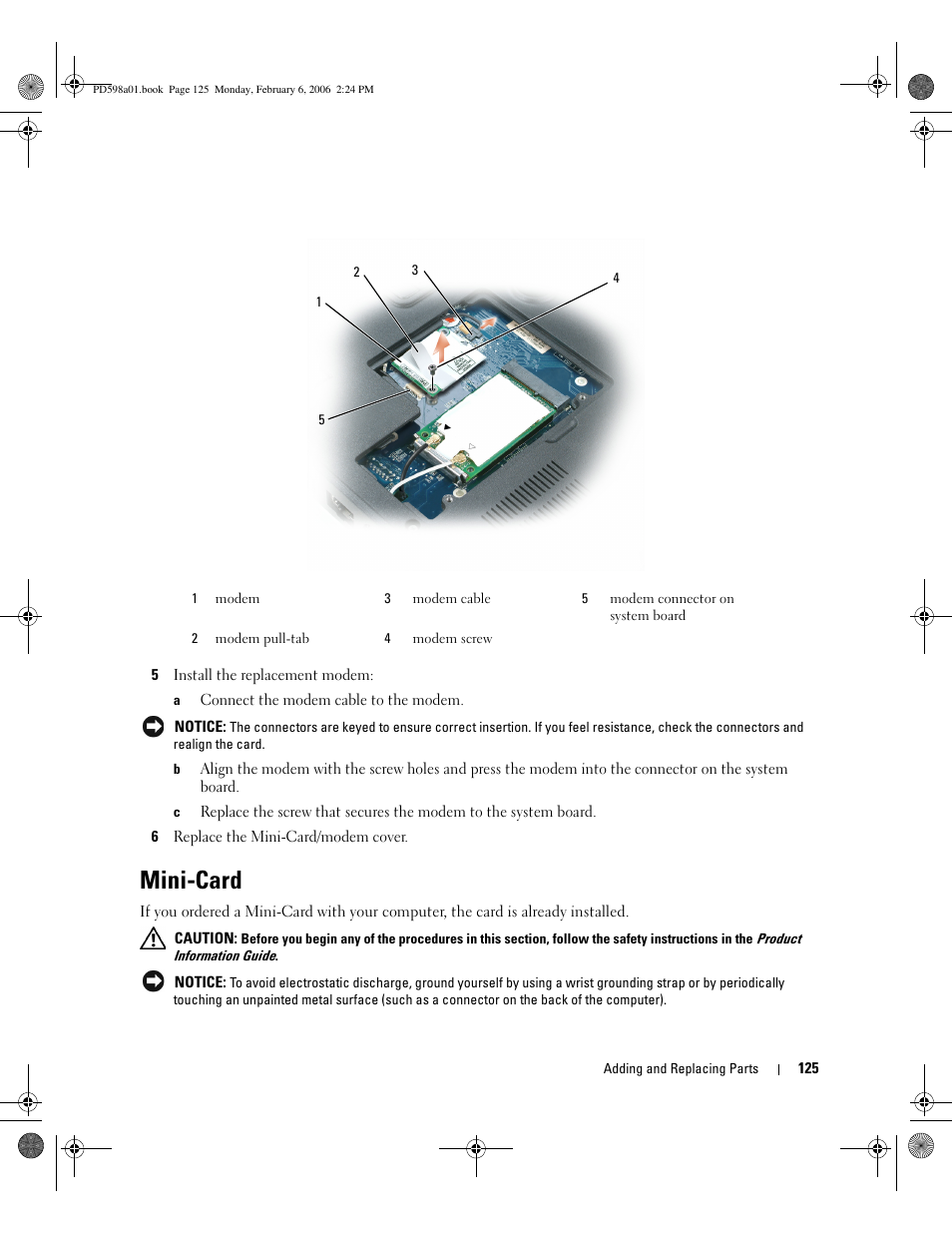 Mini-card | Dell Inspiron E1705 User Manual | Page 125 / 188