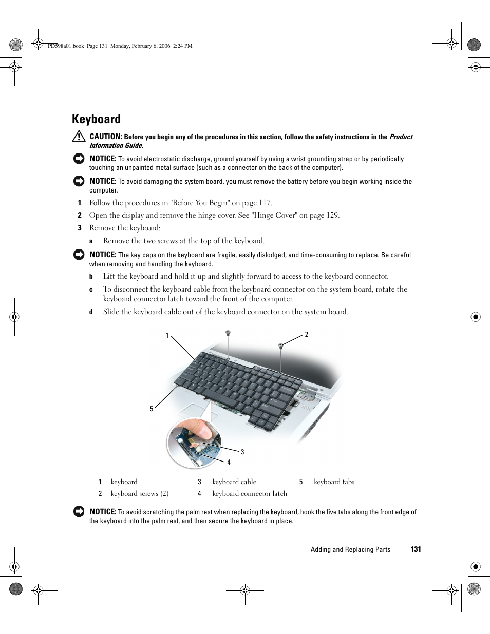 Keyboard | Dell Inspiron E1705 User Manual | Page 131 / 188