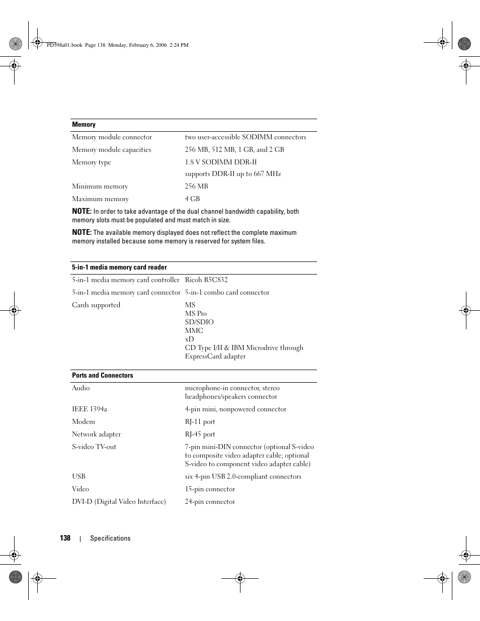 Dell Inspiron E1705 User Manual | Page 138 / 188