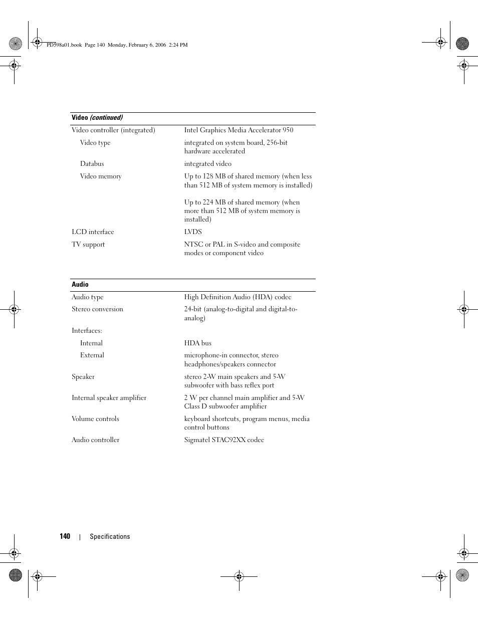 Dell Inspiron E1705 User Manual | Page 140 / 188