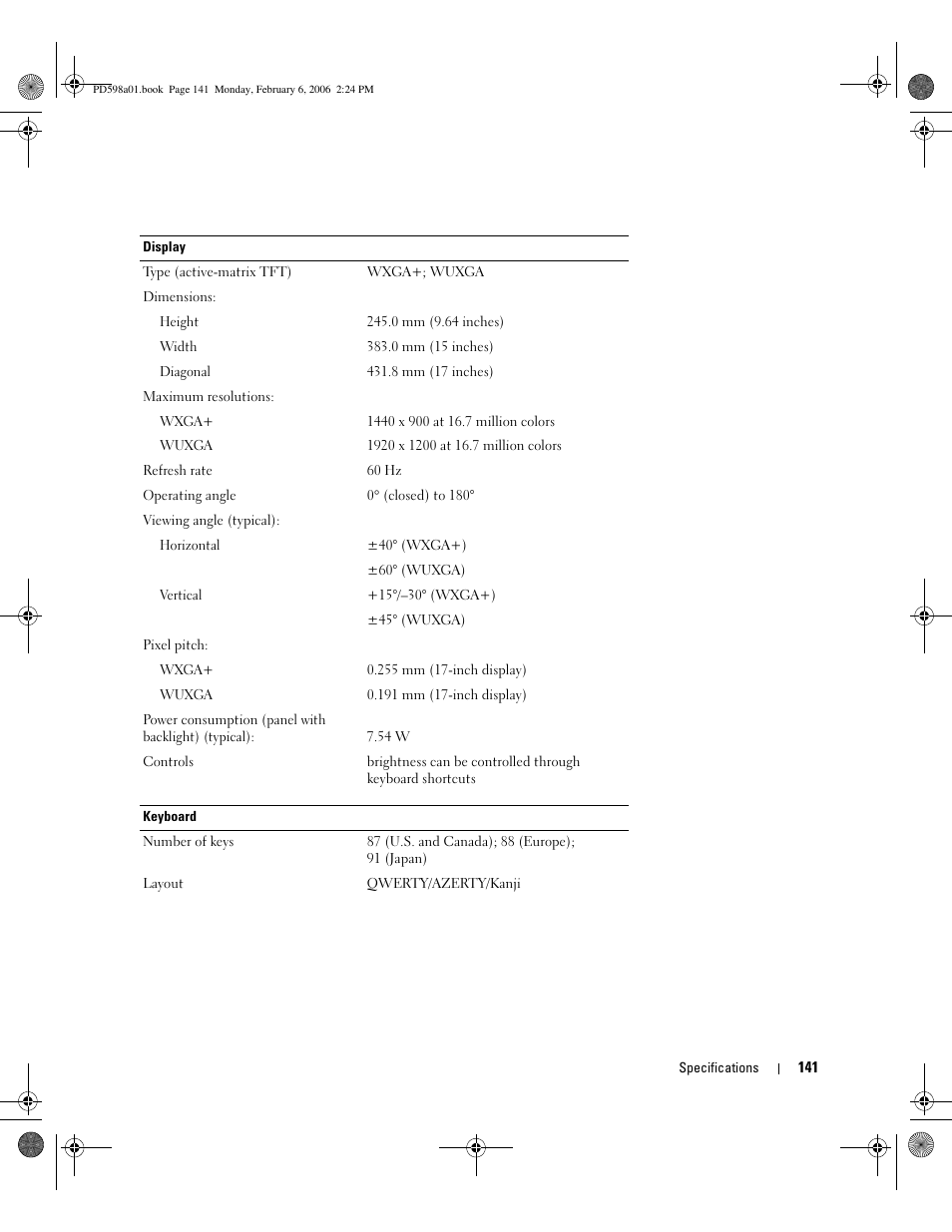 Dell Inspiron E1705 User Manual | Page 141 / 188