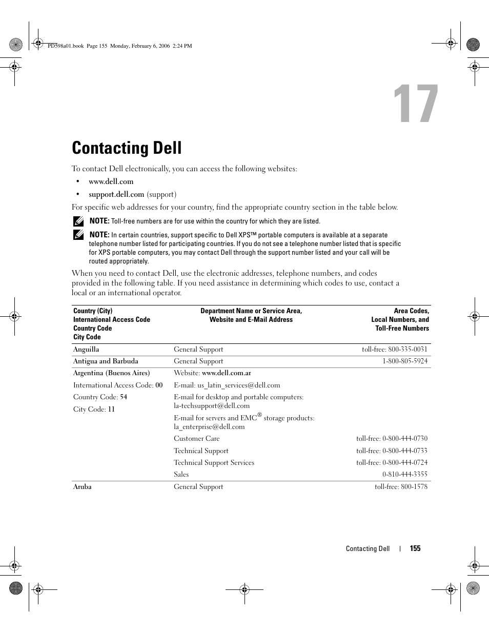 Contacting dell, Ently failed. contact dell. see "contacting, See "contacting dell | Contacting dell" on | Dell Inspiron E1705 User Manual | Page 155 / 188
