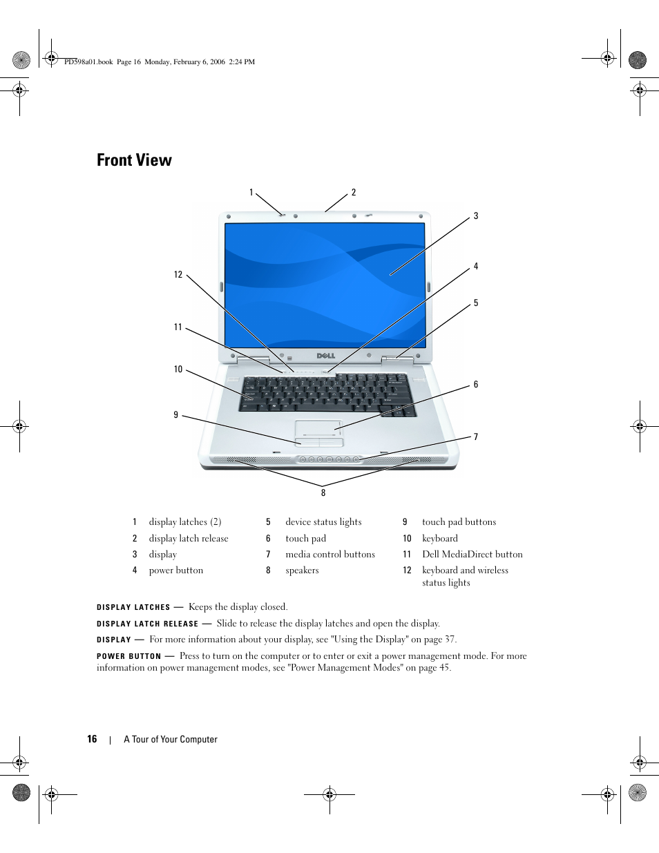 Front view | Dell Inspiron E1705 User Manual | Page 16 / 188