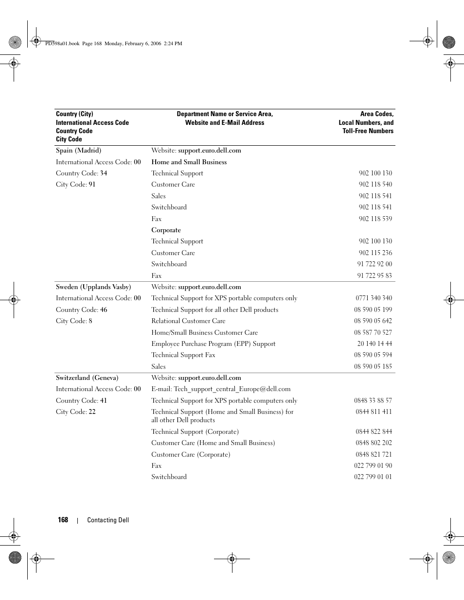 Dell Inspiron E1705 User Manual | Page 168 / 188