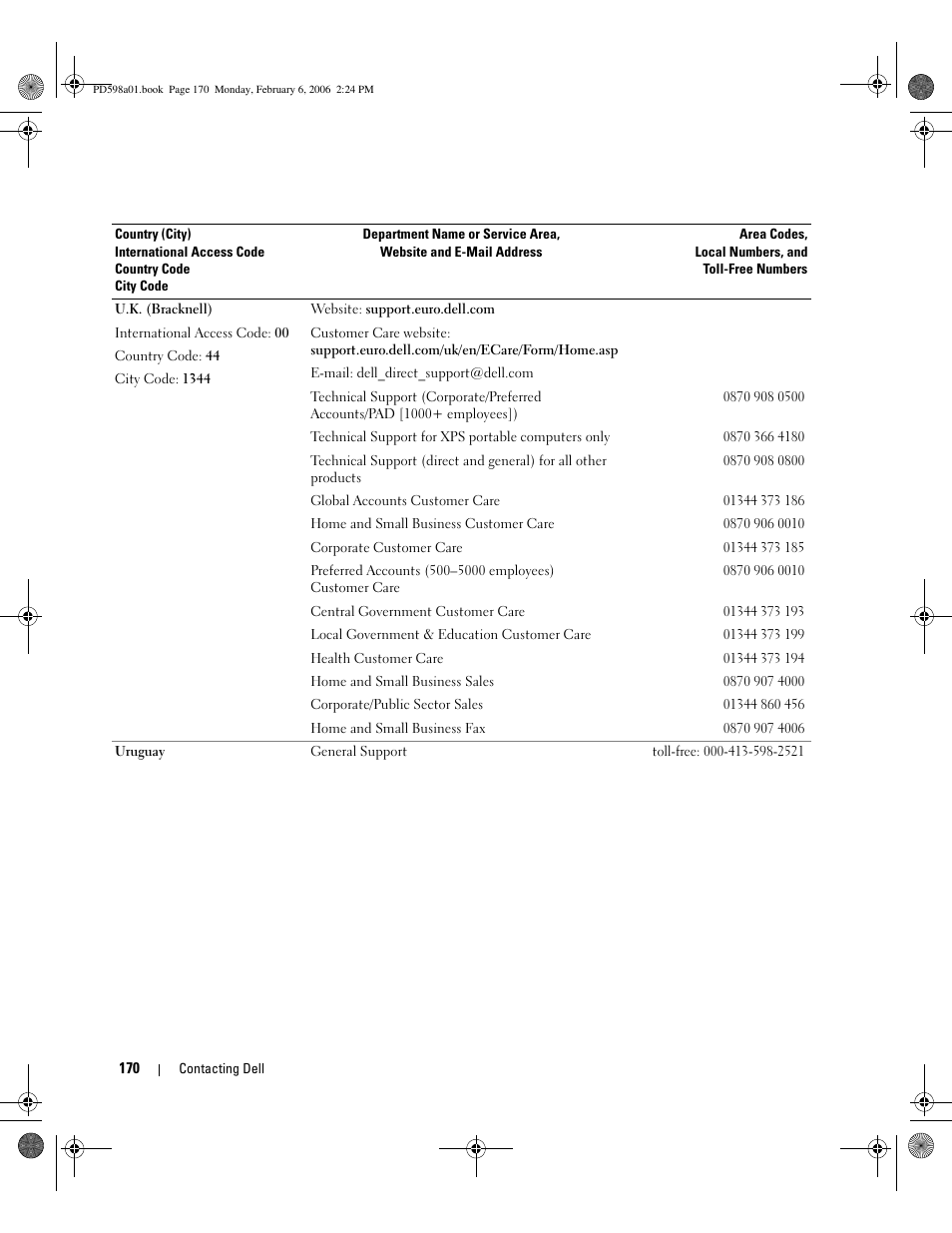 Dell Inspiron E1705 User Manual | Page 170 / 188