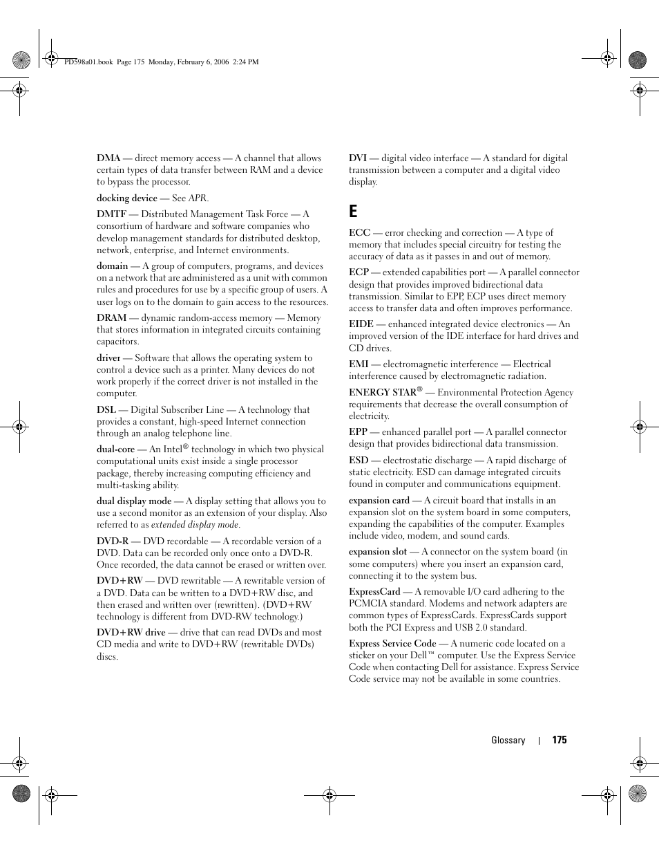 Dell Inspiron E1705 User Manual | Page 175 / 188