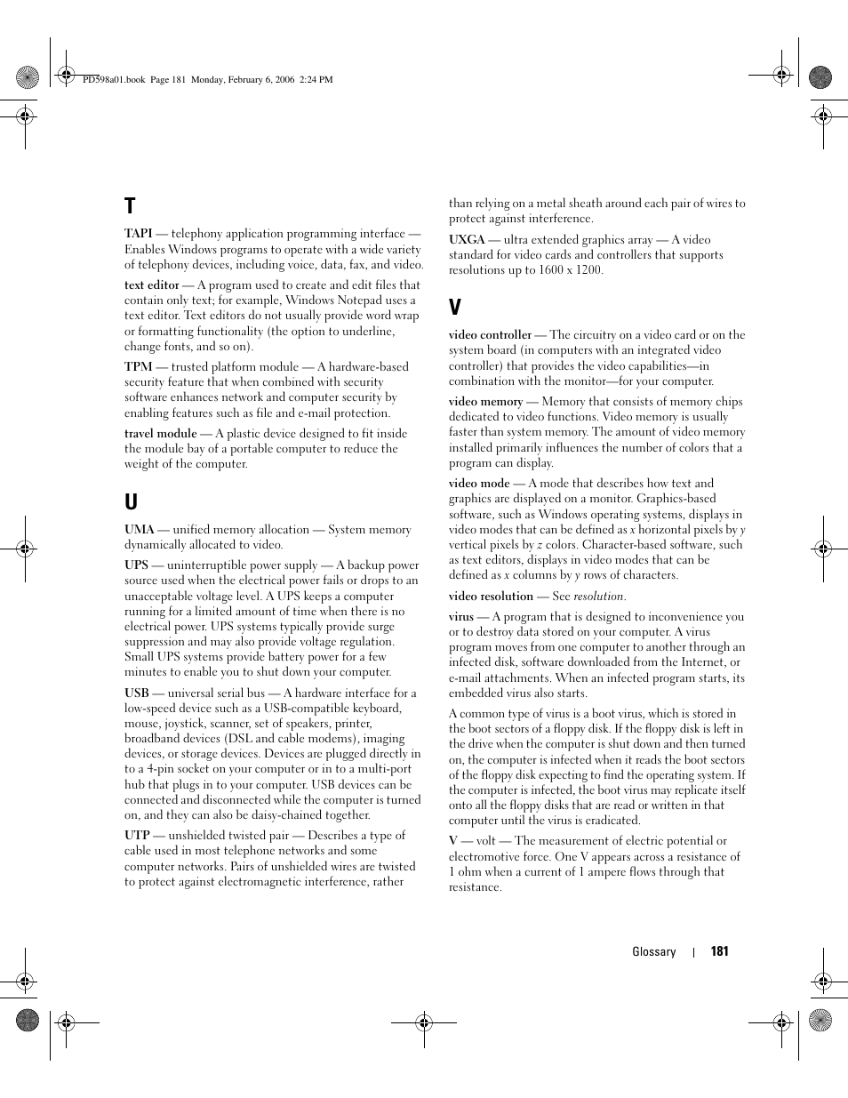 Dell Inspiron E1705 User Manual | Page 181 / 188
