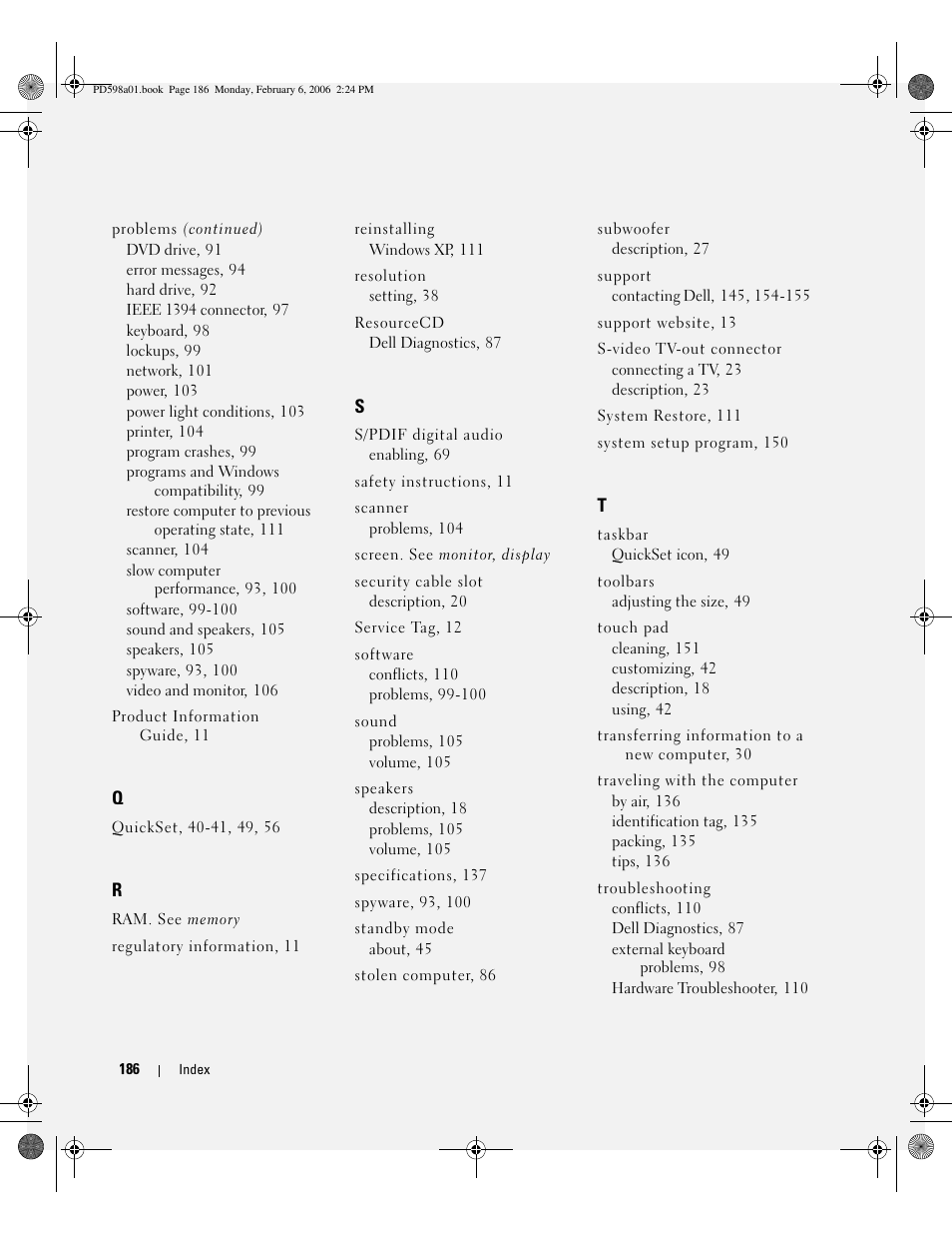 Dell Inspiron E1705 User Manual | Page 186 / 188