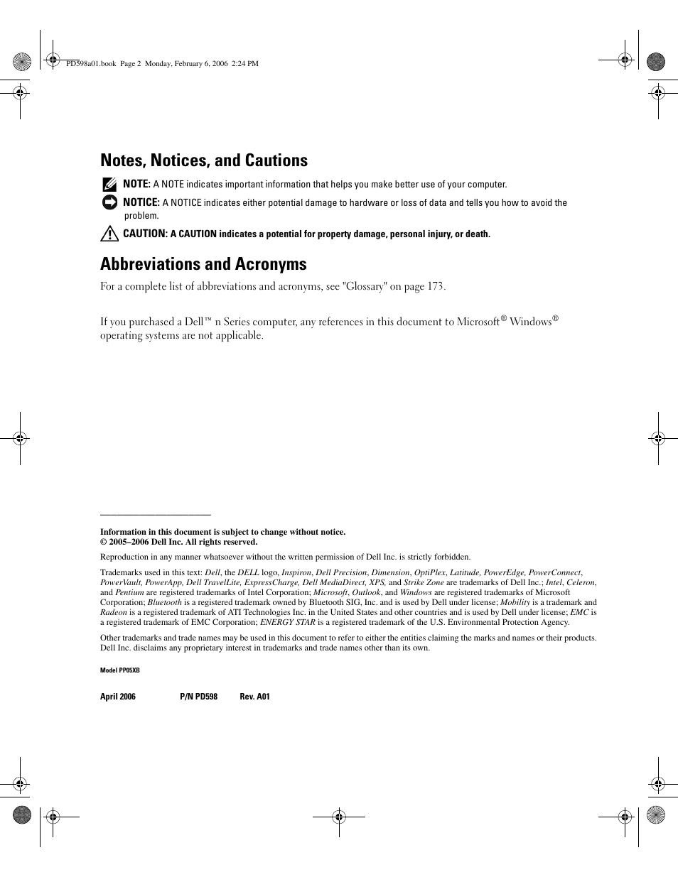 Abbreviations and acronyms | Dell Inspiron E1705 User Manual | Page 2 / 188
