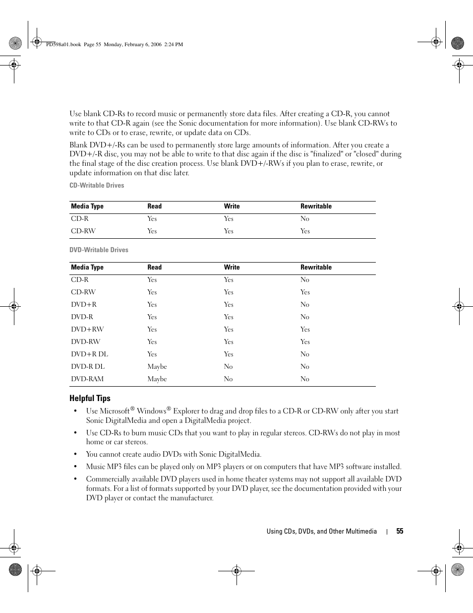 Helpful tips | Dell Inspiron E1705 User Manual | Page 55 / 188