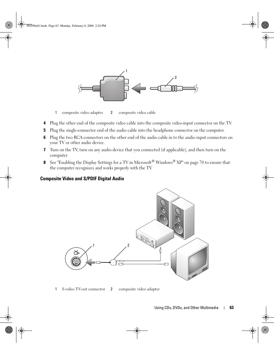 Composite video and s/pdif digital audio | Dell Inspiron E1705 User Manual | Page 63 / 188