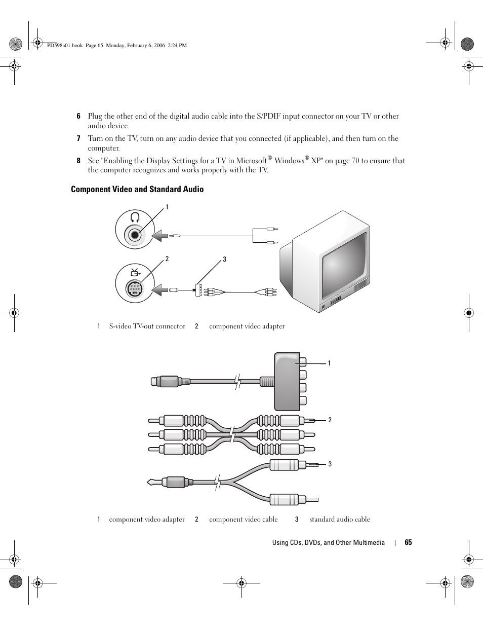 Component video and standard audio | Dell Inspiron E1705 User Manual | Page 65 / 188