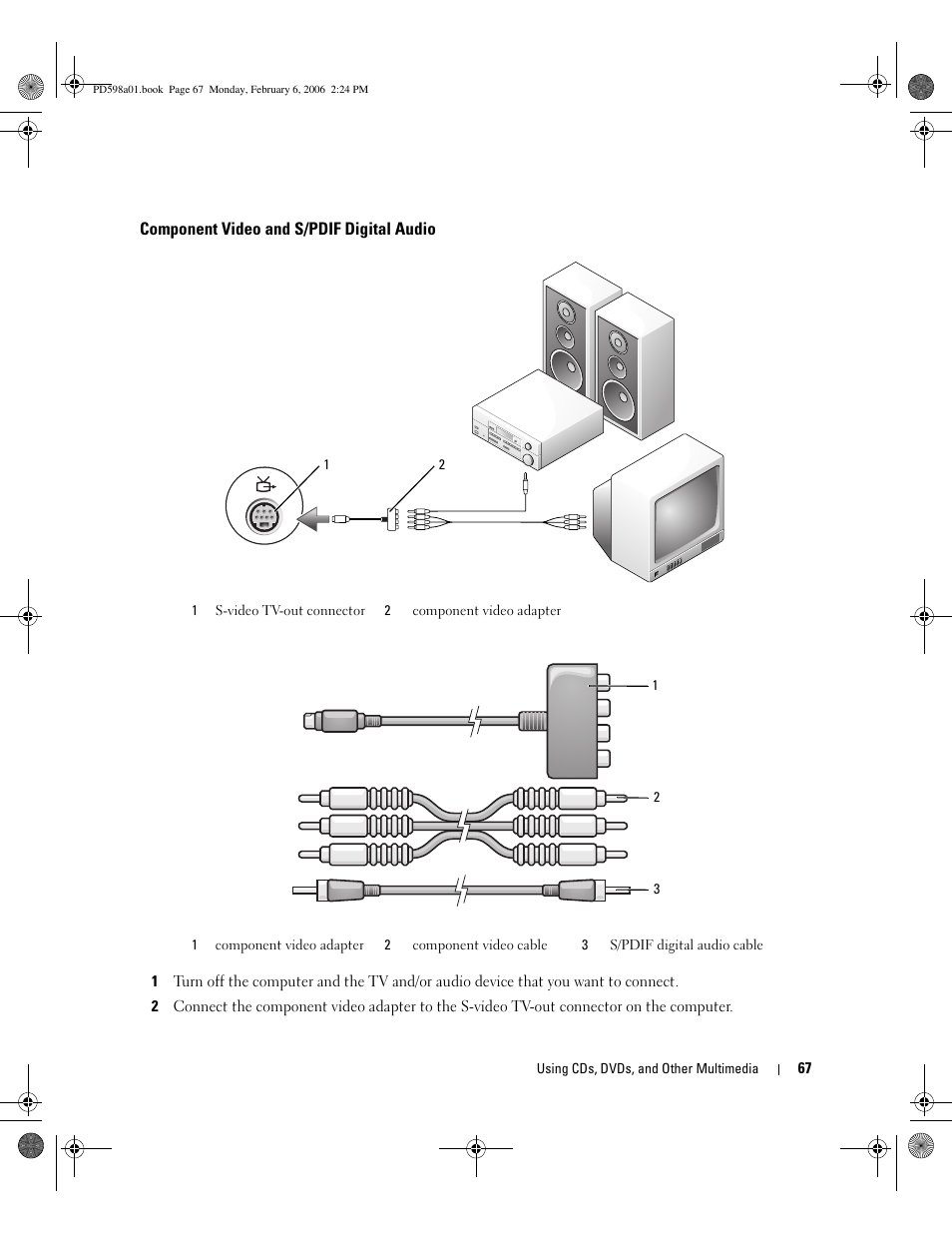 Component video and s/pdif digital audio | Dell Inspiron E1705 User Manual | Page 67 / 188