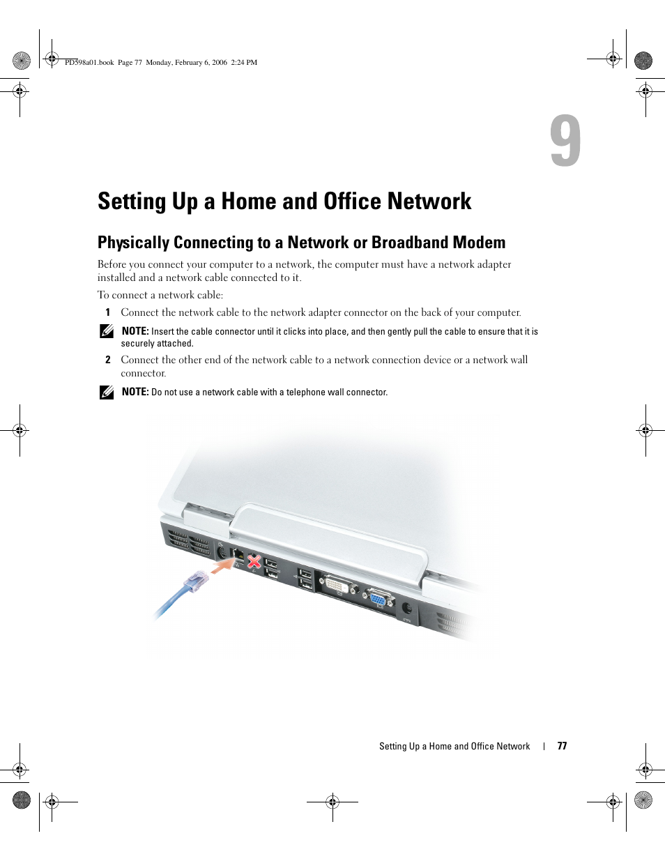 Setting up a home and office network | Dell Inspiron E1705 User Manual | Page 77 / 188