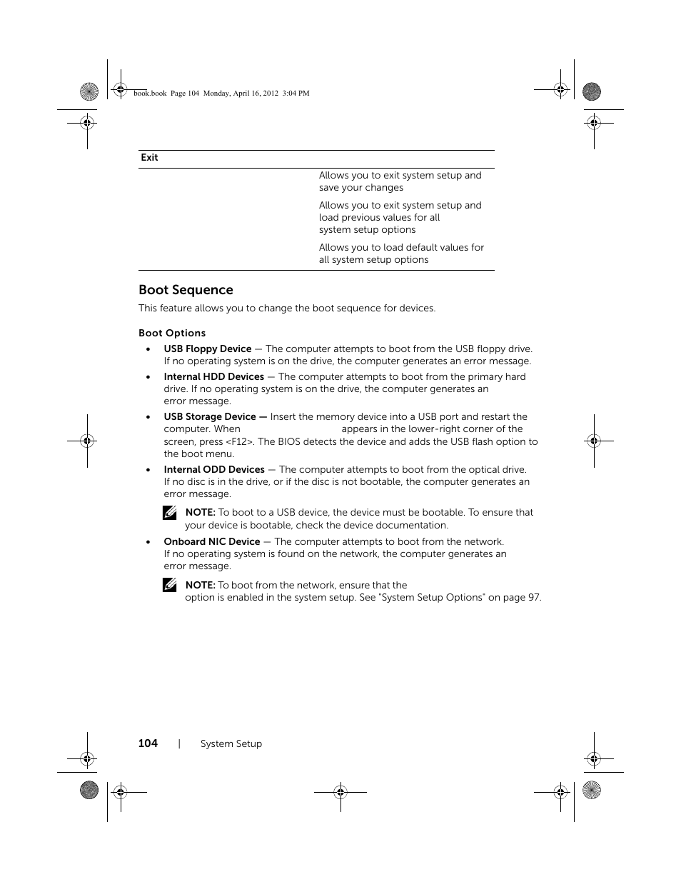 Boot sequence | Dell Inspiron One 2020 (Early 2012) User Manual | Page 104 / 110