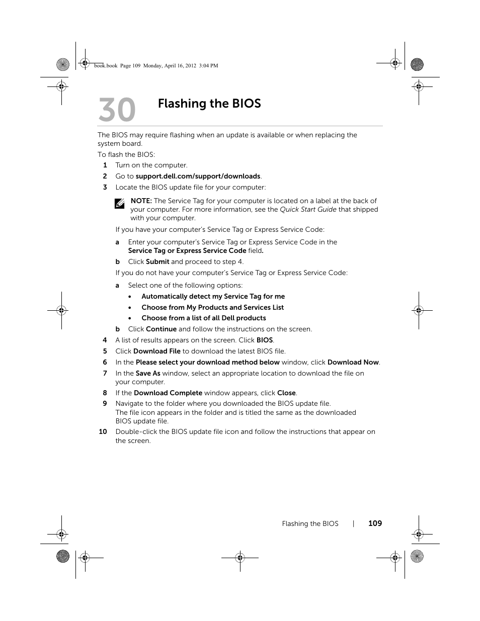 Flashing the bios | Dell Inspiron One 2020 (Early 2012) User Manual | Page 109 / 110