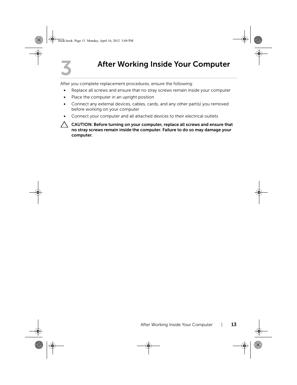 After working inside your computer | Dell Inspiron One 2020 (Early 2012) User Manual | Page 13 / 110