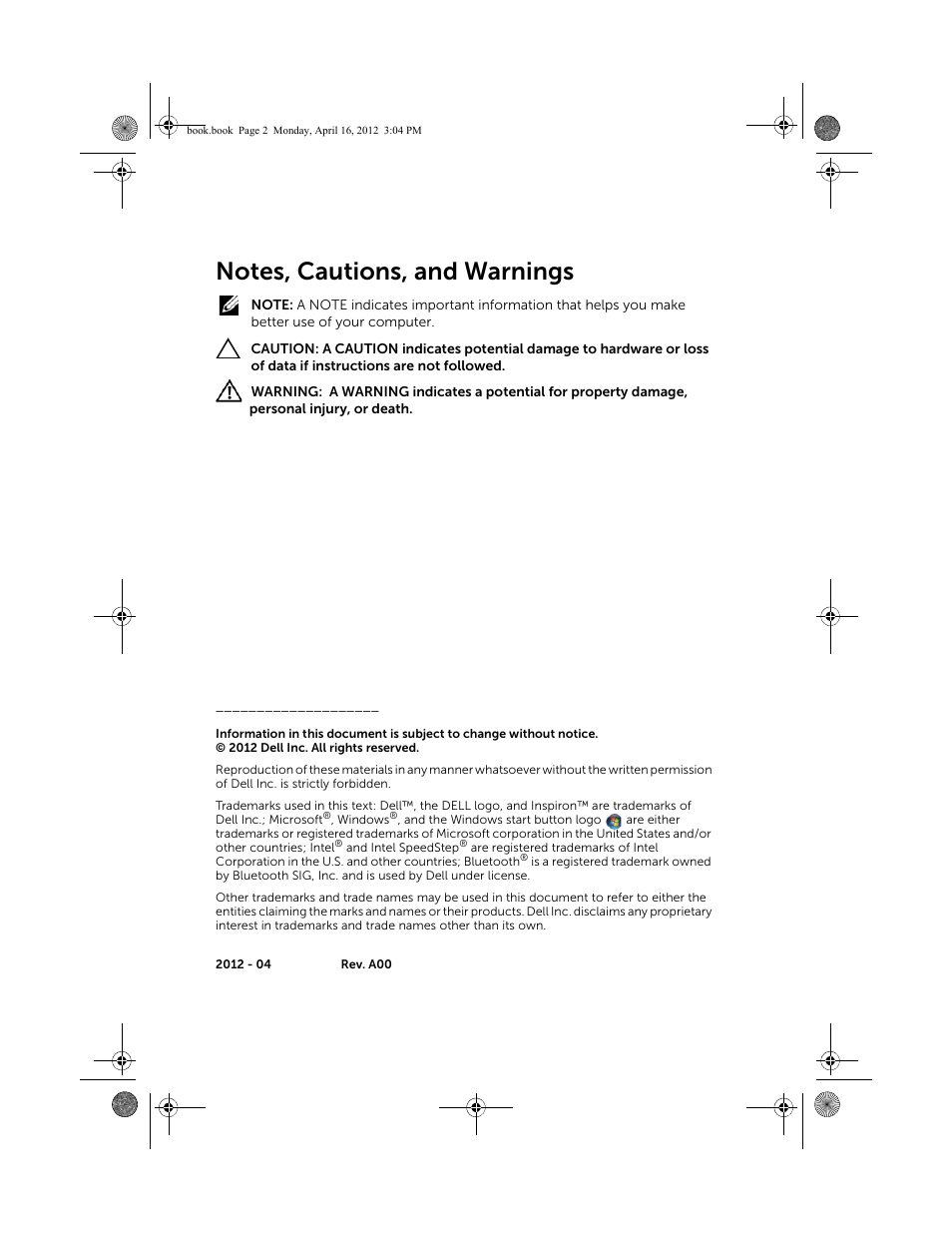 Dell Inspiron One 2020 (Early 2012) User Manual | Page 2 / 110