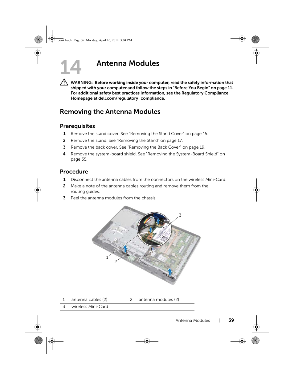 Antenna modules, Removing the antenna modules | Dell Inspiron One 2020 (Early 2012) User Manual | Page 39 / 110