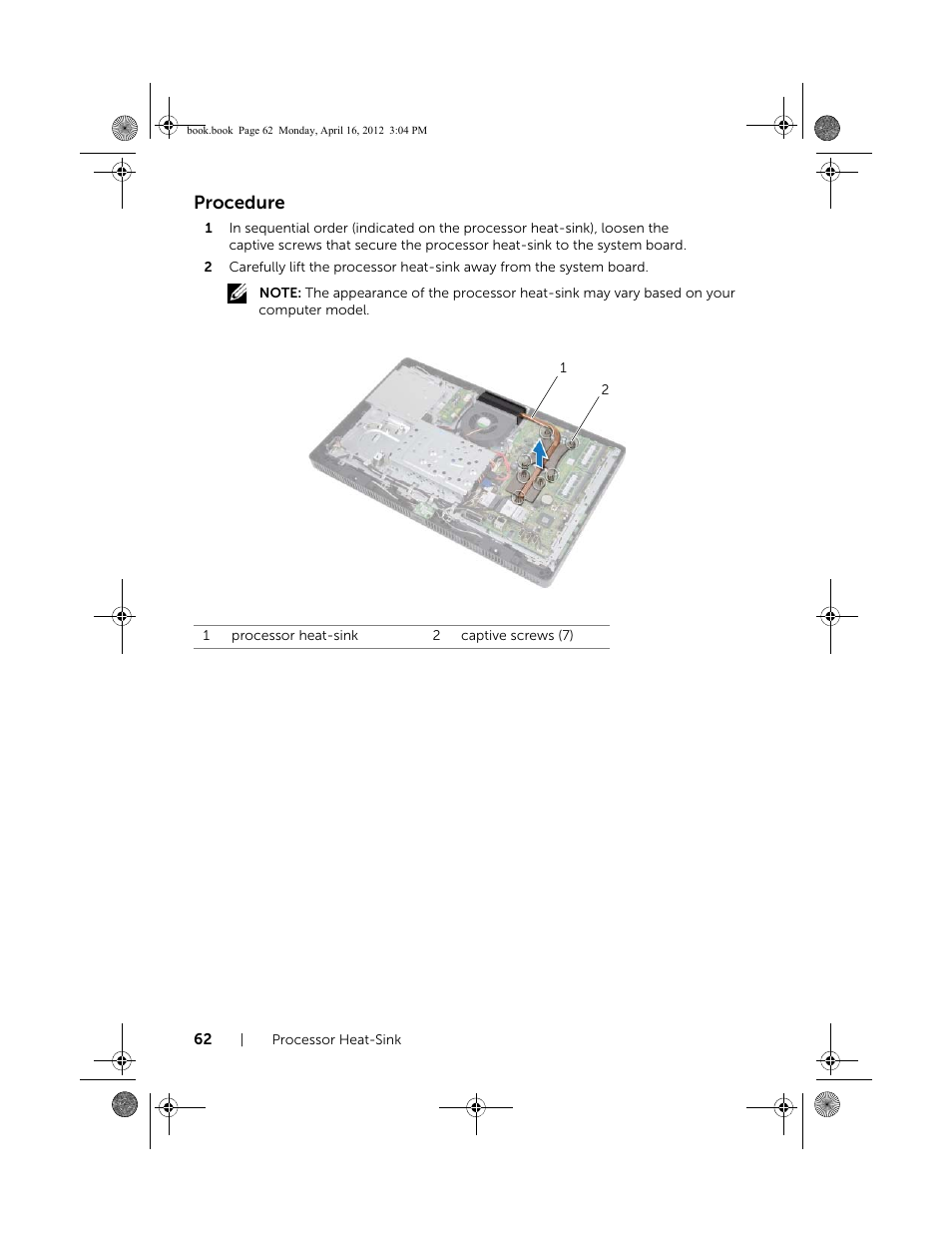 Procedure | Dell Inspiron One 2020 (Early 2012) User Manual | Page 62 / 110