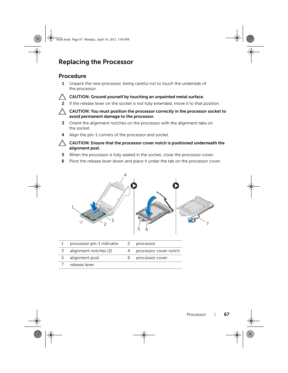 Replacing the processor, Procedure | Dell Inspiron One 2020 (Early 2012) User Manual | Page 67 / 110
