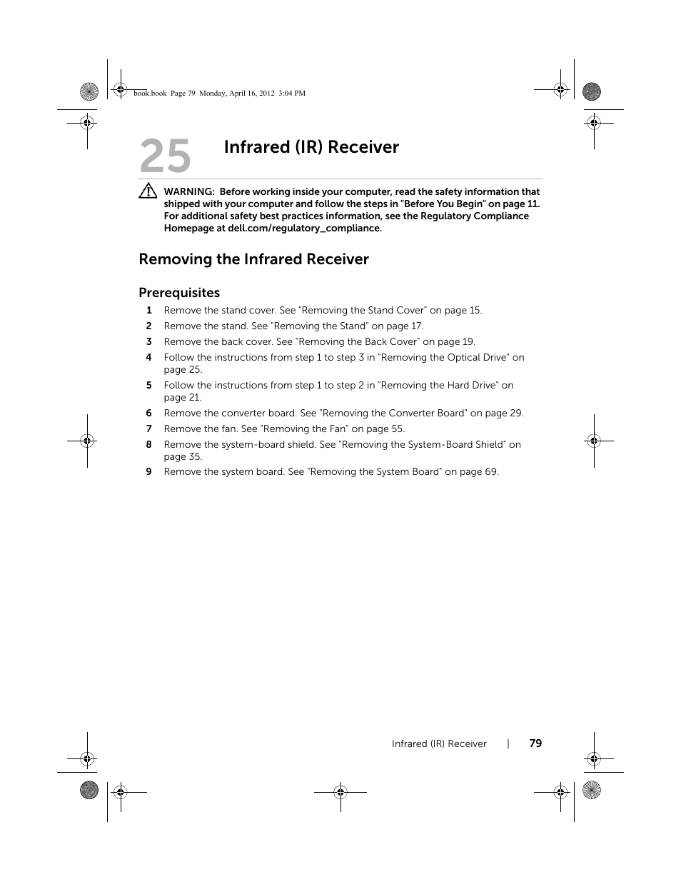 Infrared (ir) receiver, Removing the infrared receiver | Dell Inspiron One 2020 (Early 2012) User Manual | Page 79 / 110
