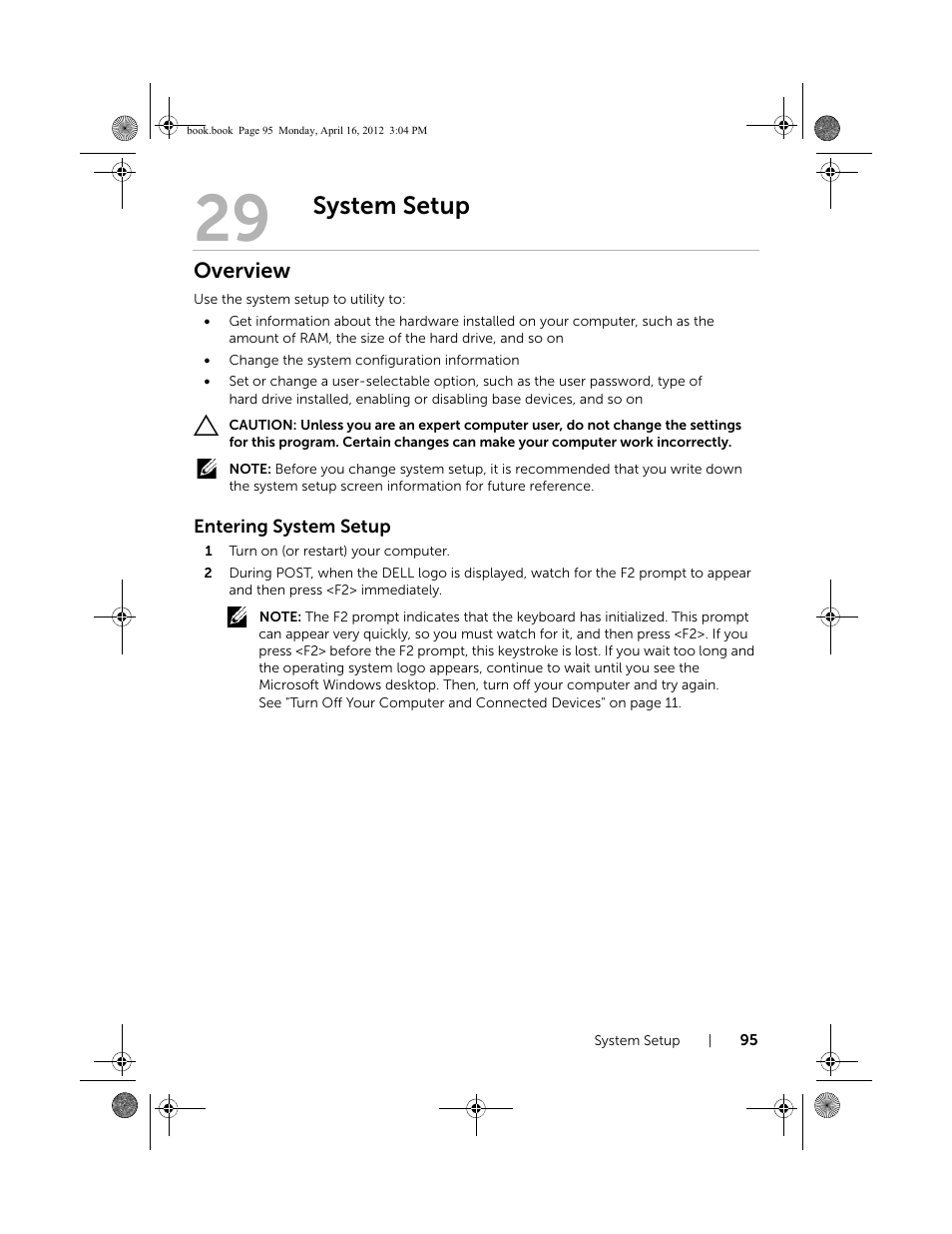 System setup, Overview | Dell Inspiron One 2020 (Early 2012) User Manual | Page 95 / 110