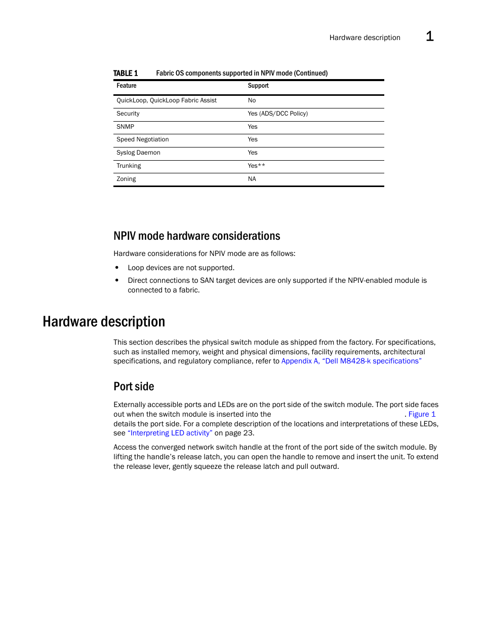 Npiv mode hardware considerations, Hardware description, Port side | Dell POWEREDGE M1000E User Manual | Page 15 / 54