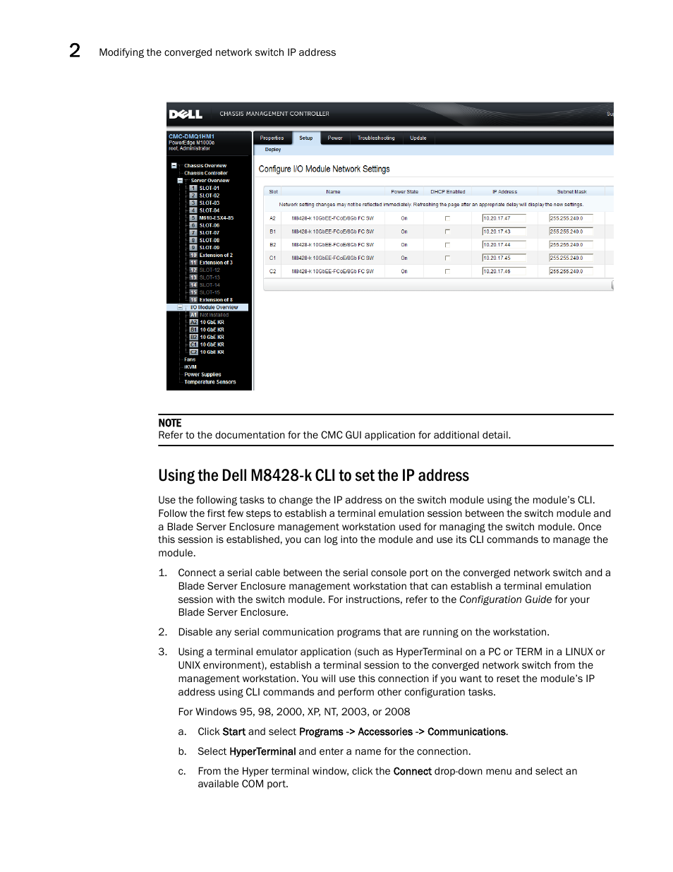 Using the dell m8428-k cli to set the ip address | Dell POWEREDGE M1000E User Manual | Page 24 / 54