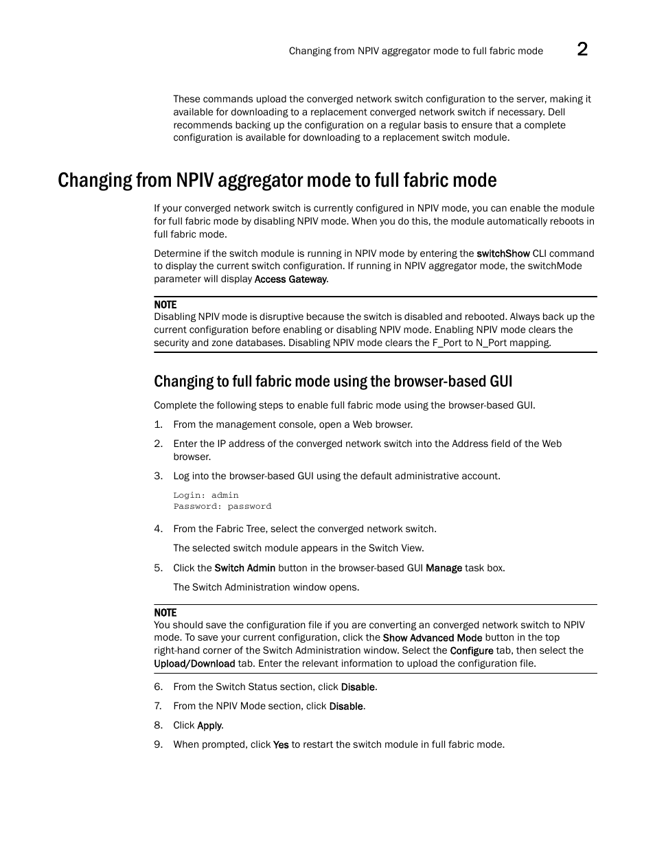 Changing from npiv aggregator mode to full fabric, Mode | Dell POWEREDGE M1000E User Manual | Page 29 / 54