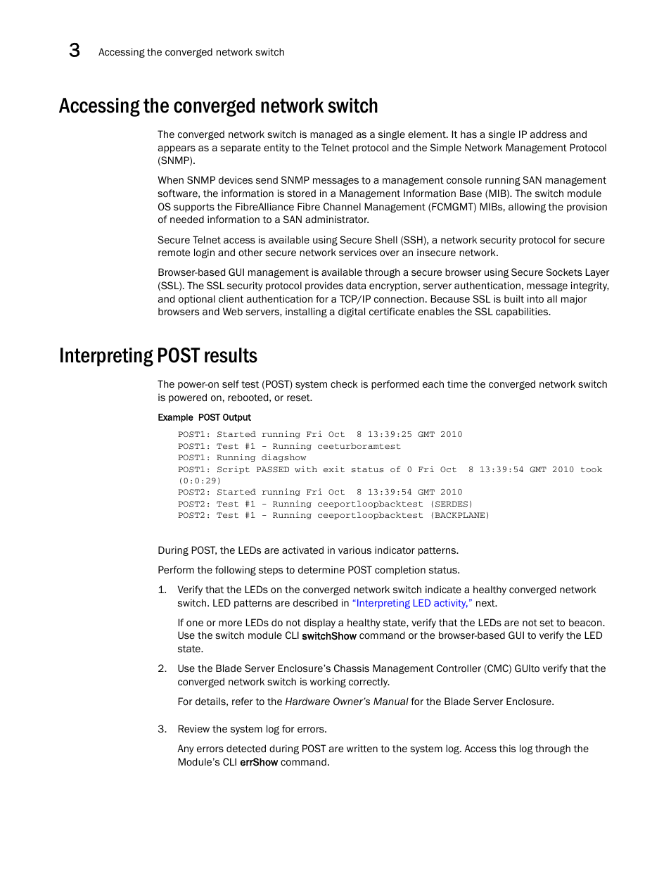 Accessing the converged network switch, Interpreting post results | Dell POWEREDGE M1000E User Manual | Page 34 / 54