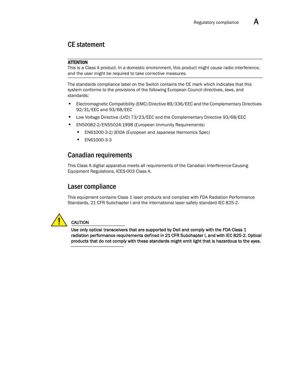 Ce statement, Canadian requirements, Laser compliance | Dell POWEREDGE M1000E User Manual | Page 45 / 54