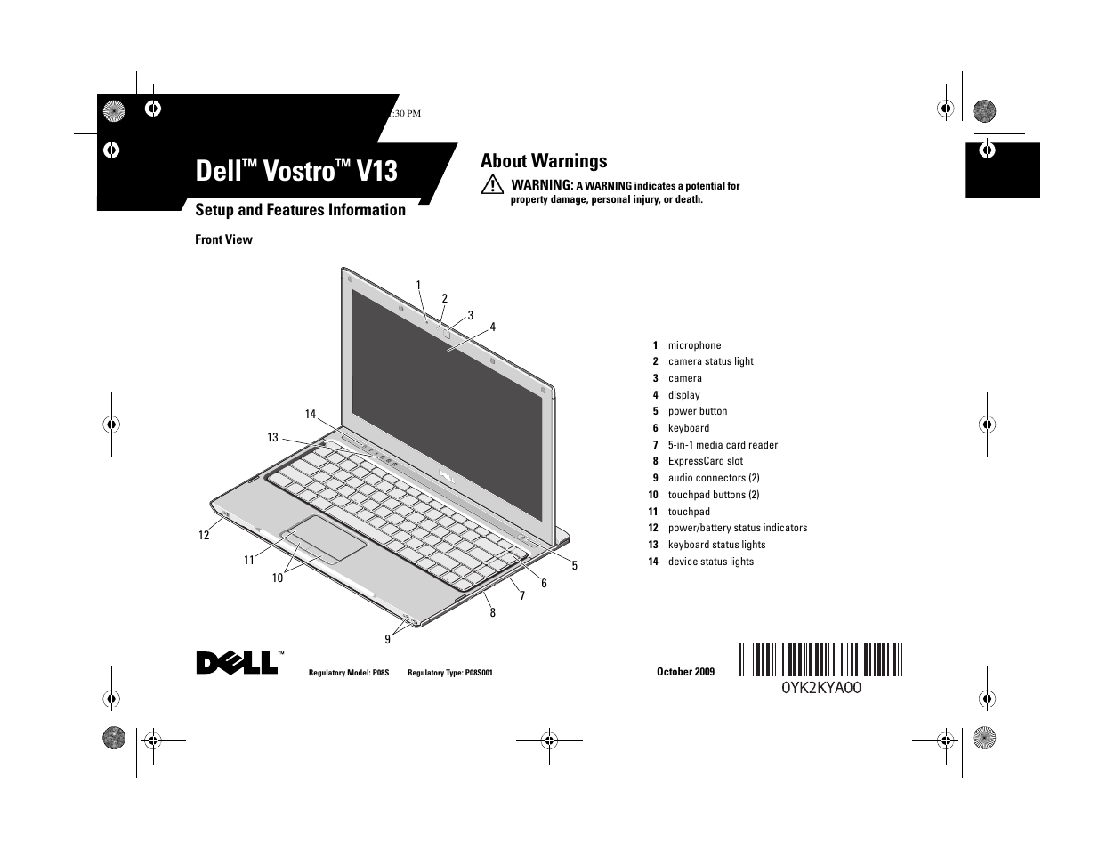 Dell Vostro V13 (Late 2009) User Manual | 6 pages