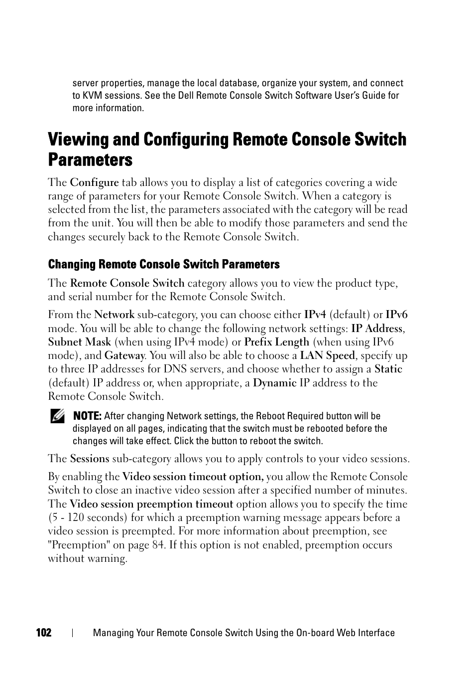 Changing remote console switch parameters | Dell KVM 4161DS User Manual | Page 118 / 244