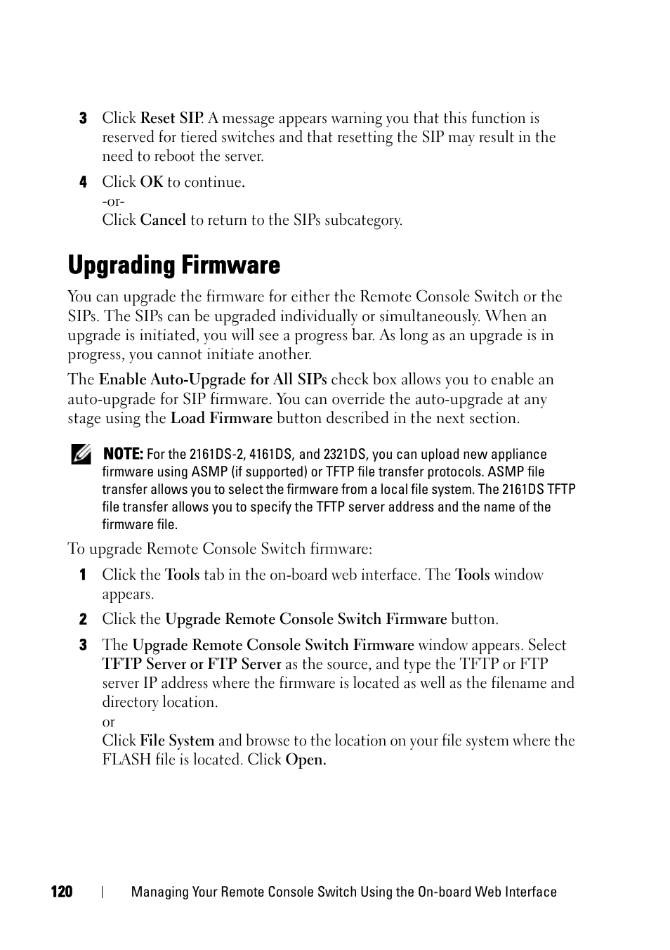 Upgrading firmware, Please see "upgrading | Dell KVM 4161DS User Manual | Page 136 / 244