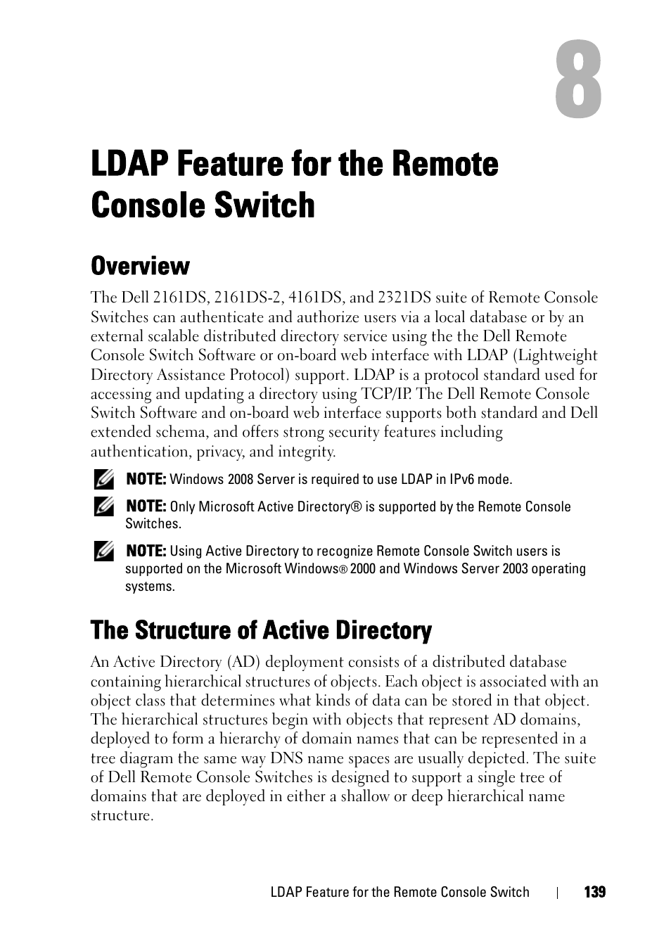 Ldap feature for the remote console switch, Overview, The structure of active directory | Dell KVM 4161DS User Manual | Page 155 / 244