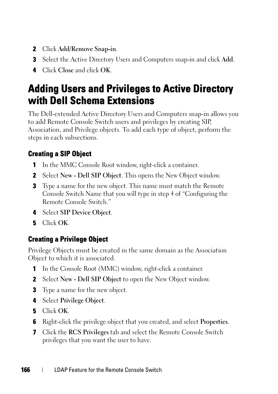 Creating a sip object, Creating a privilege object | Dell KVM 4161DS User Manual | Page 182 / 244