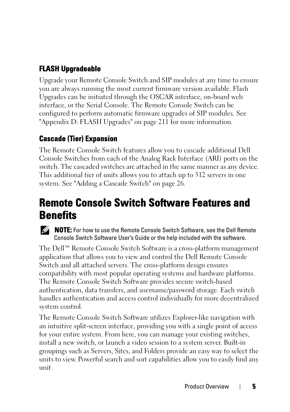 Flash upgradeable, Cascade (tier) expansion | Dell KVM 4161DS User Manual | Page 21 / 244