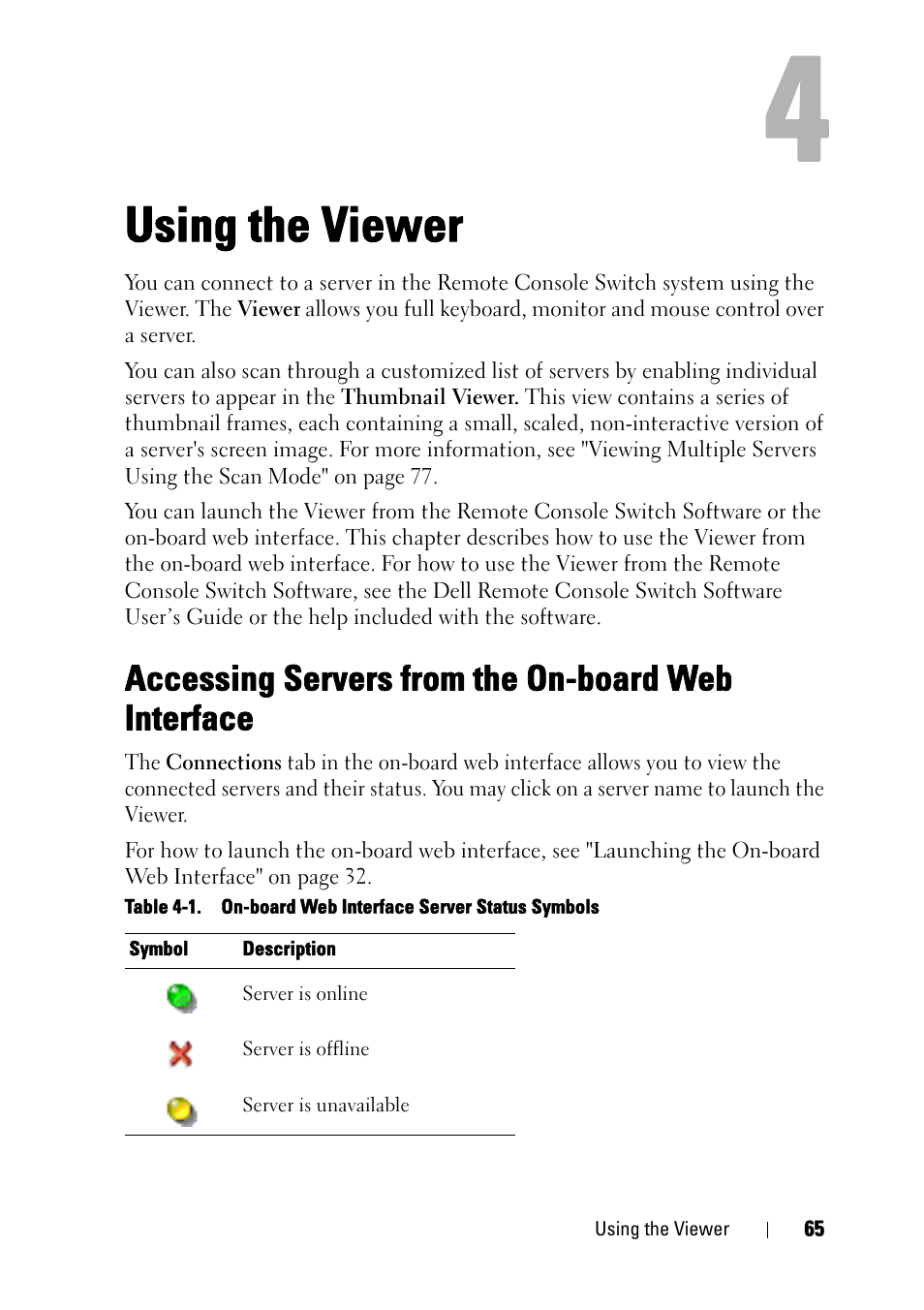 Using the viewer, Accessing servers from the on-board web interface | Dell KVM 4161DS User Manual | Page 81 / 244