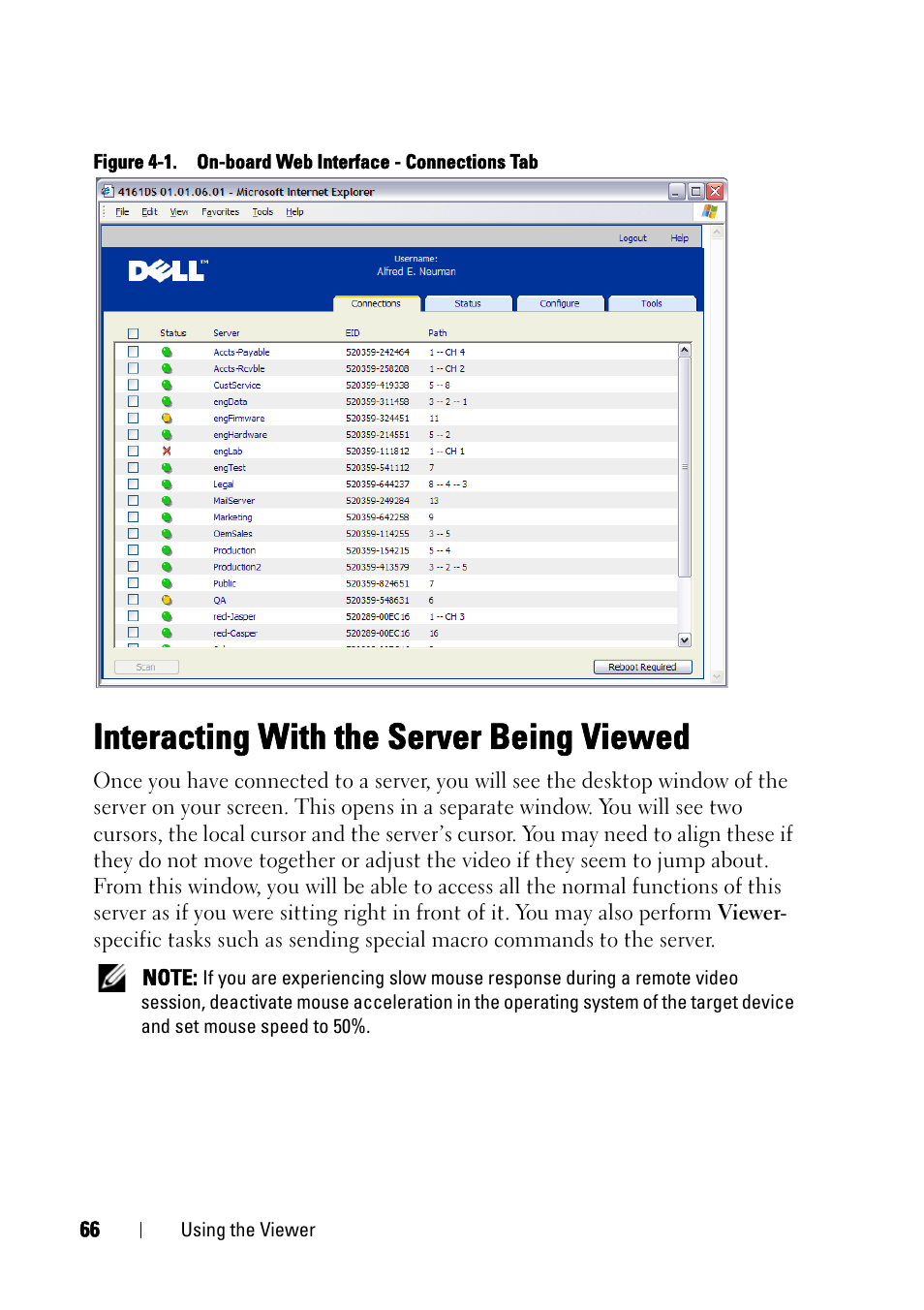 Interacting with the server being viewed | Dell KVM 4161DS User Manual | Page 82 / 244