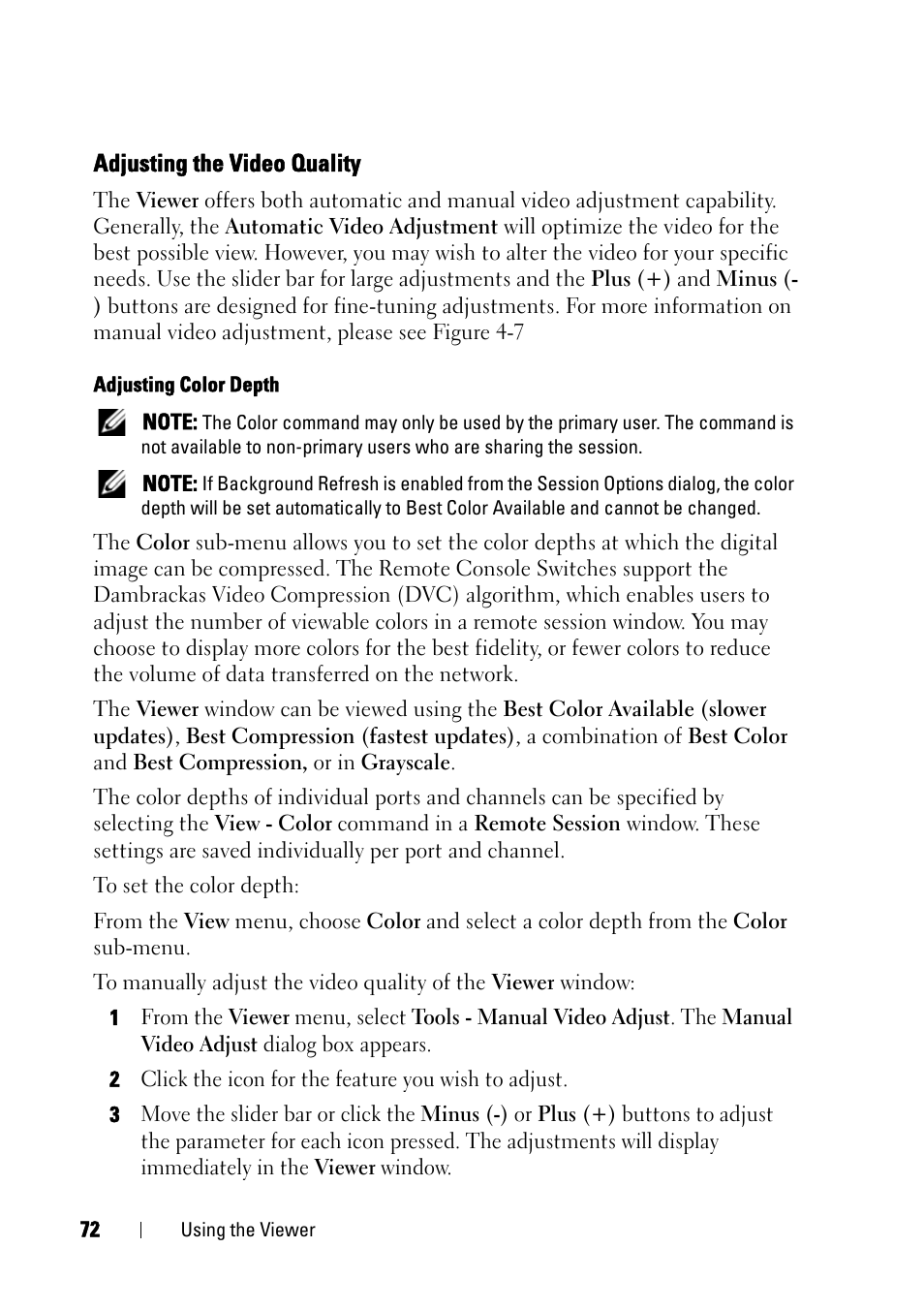 Adjusting the video quality | Dell KVM 4161DS User Manual | Page 88 / 244