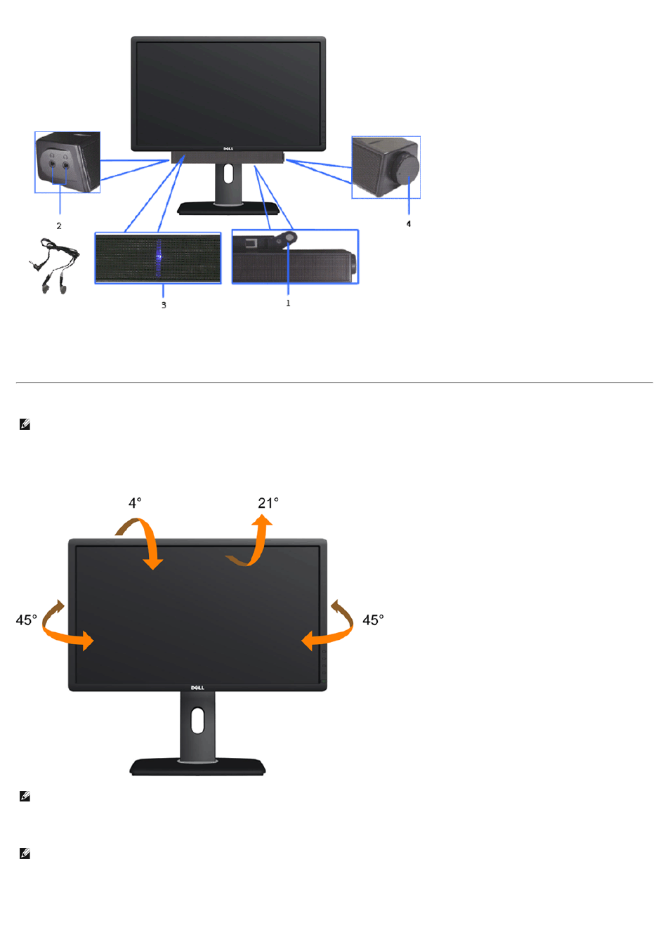 Using the tilt, swivel, and vertical extension, Tilt, swivel, Vertical extension | Dell P2012H Monitor User Manual | Page 32 / 41